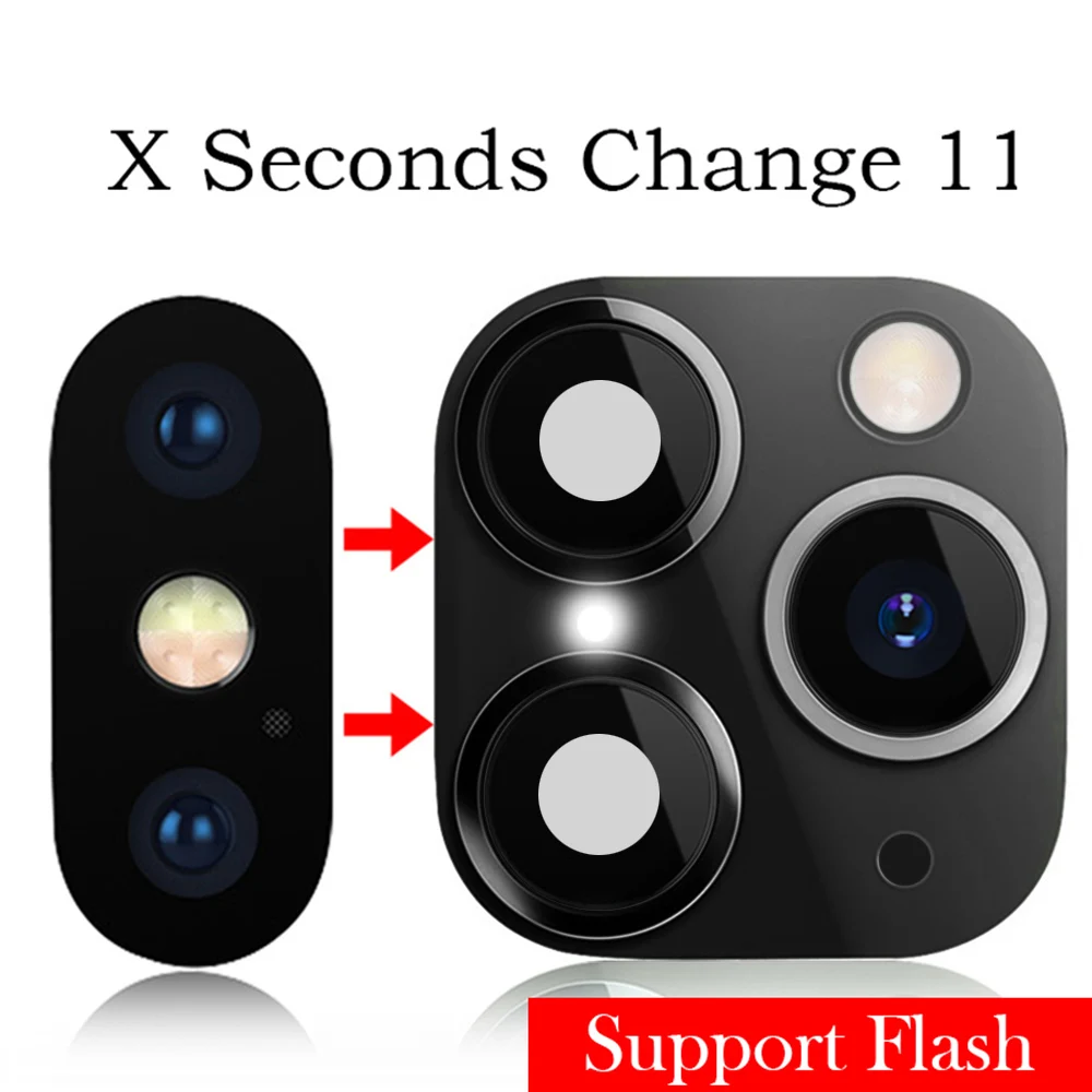 smartphone camera lens For iPhone XR X to iPhone 11 Pro Max Luxury Fake Camera Lens Sticker Seconds Change Cover Case Phone Upgrade Support Flash mobile micro lens