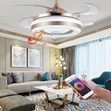 music fan lamp Bluetooth app LED ceiling Fans thin dimming remote control lamp Invisible Leaves timing 72w Modern home decor