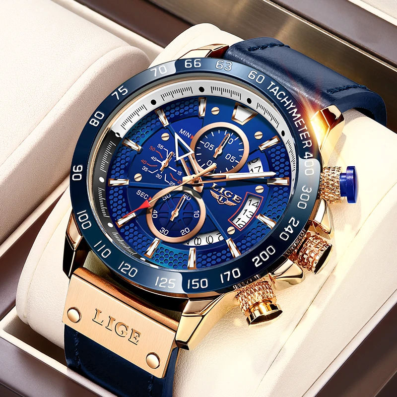 En este momento de deporte Casual relojes para hombres parte de arriba de color azul de la marca de lujo de Cuero militar reloj hombre reloj de moda cronógrafo reloj de pulsera