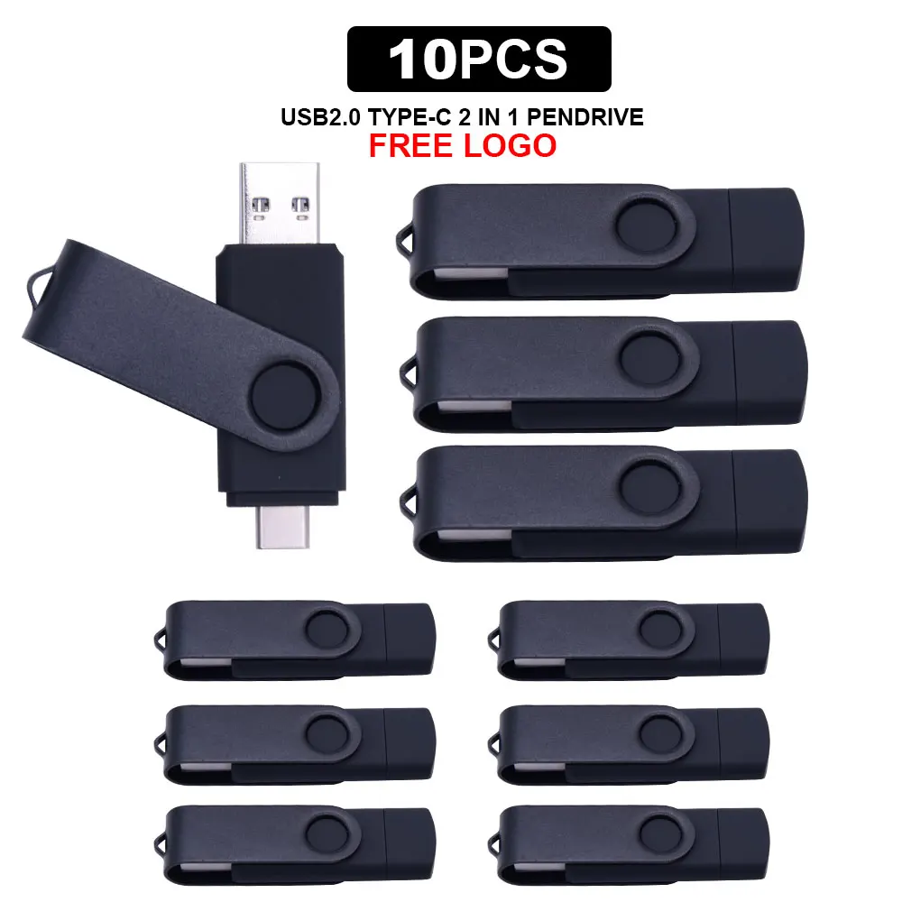 10 шт./лот OTG 2 в 1 USB флеш накопитель 0 & Type C 64 ГБ 32 16 8 4 Флешка карта памяти Ручка для