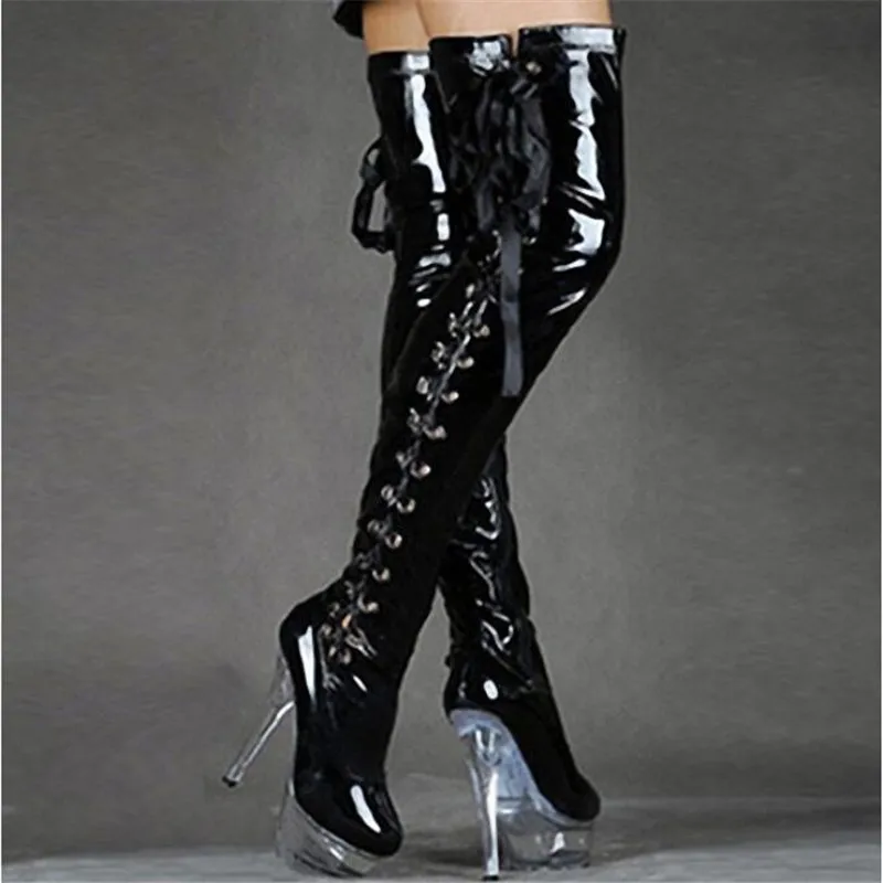 good quality Shoes woman 15cm Thin Heels waterproof platform 5CM botas Bottes Femmes Super high heeled Knee Boots Size 4-14 15