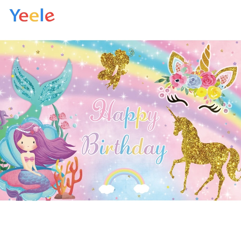 

Yeele Unicorn Mermaid Baby Birthday Dreamy Rainbow Photography Backdrops Personalized Photographic Backgrounds For Photo Studio