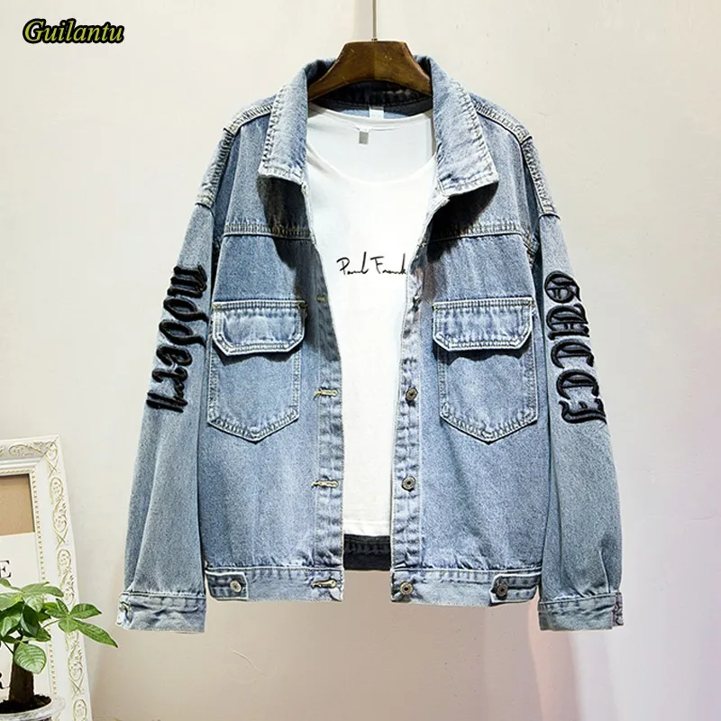 

Guilantu Embroidery Letter Vintage Streetwear Denim Jacket Women Plus Size 4xl Batwing Sleeve Loose Basic Coat Female Jeans Coat