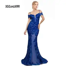 Сексуальное Кружевное Длинное Элегантное платье с открытыми плечами vestido formatura голубое вечернее платье выпускного вечера с русалочкой Большие размеры