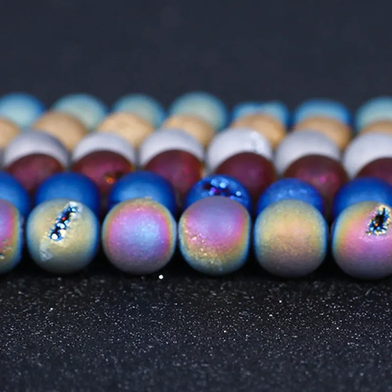 Natural Druzy Agates Rough Beads Cracked Geode Stone Crystal Druzy Matte Loose Beads For Necklace Jewelry Making 15