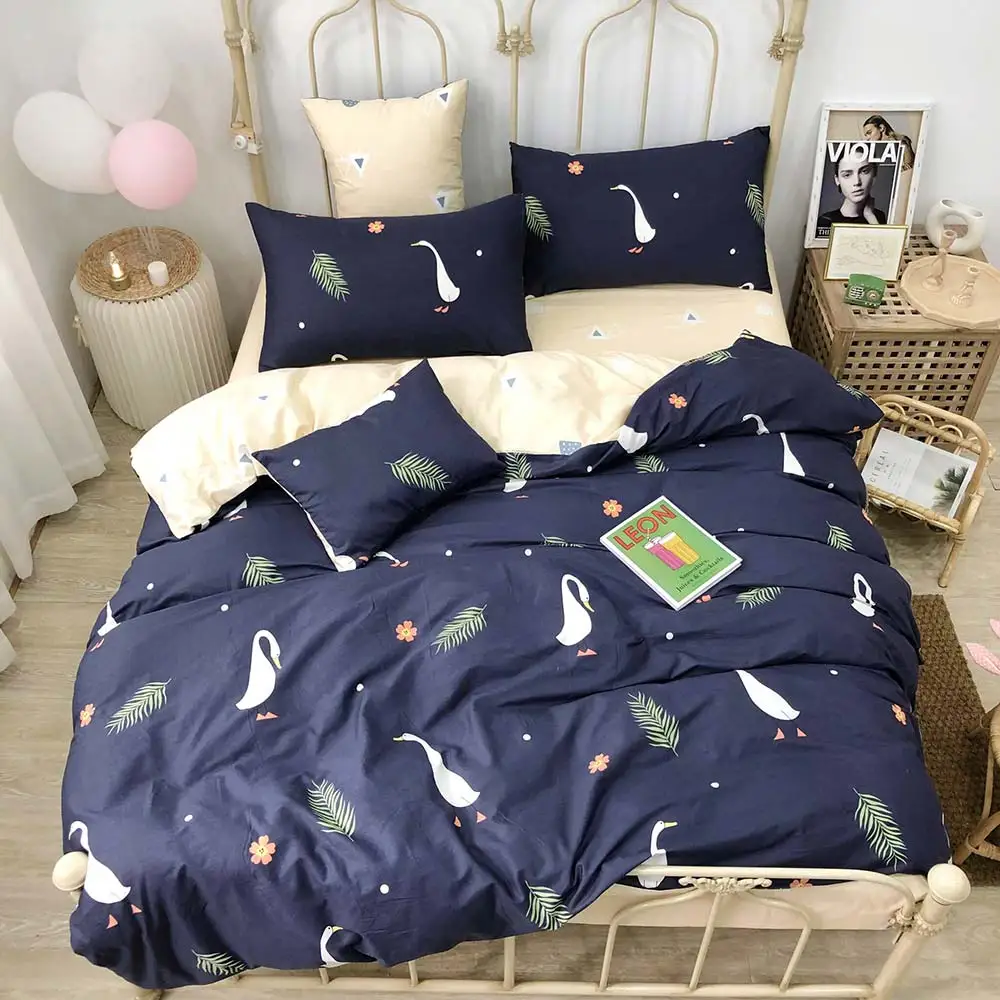 

2019 Ducks Blue Floral Leaves Duvet Cover Set Kids Children Flat Sheet Cotton Bedlinens Twin Queen Bedding Sets Pillowcases