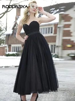 

Simple AnkleLength Prom Dress Black Evening Dress Tulle Fashion Formal Gown Sweetheart Party Vestiti Da Sera