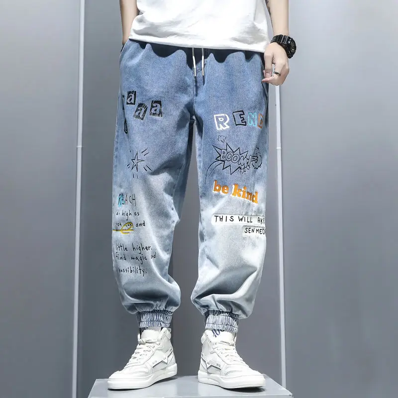 Graffiti Printing Jeans Men's Gradient Hip Hop Trousers