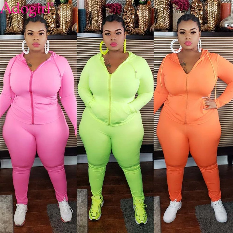 Adogirl Conjunto dos piezas de XL 5XL para mujer, chándal de manga larga con cremallera, Sudadera capucha, Top, pantalones lápiz, ropa de pantalón| - AliExpress