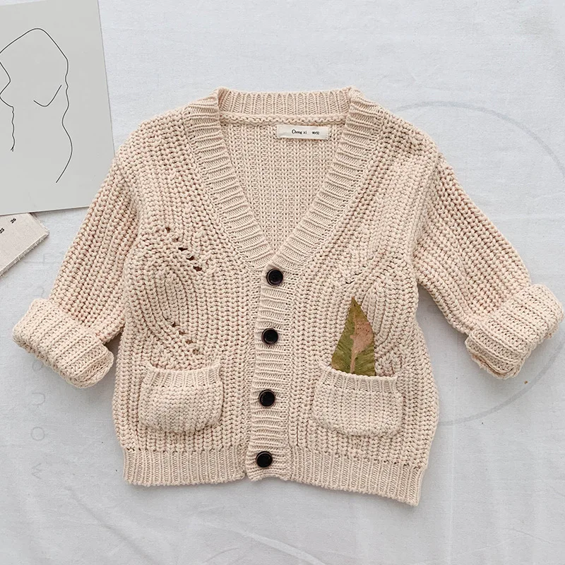 Beige 2-6T Новое поступление, Осенний однобортный свитер вязаный кардиган куртка для маленьких девочек осенний свитер для маленьких мальчиков, пальто детская одежда - Цвет: Beige