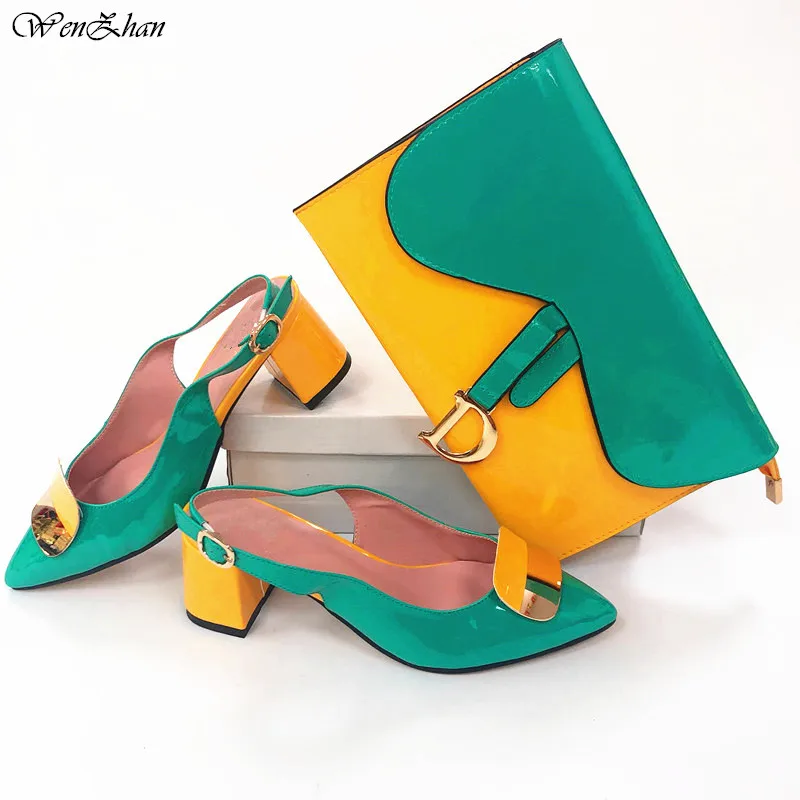 

Charming Shoes And Nice Bag to Match Green&Yellow Color Good Quality Comfortable Heels Shoes And Bag Set For Lady 38-44 C99-29
