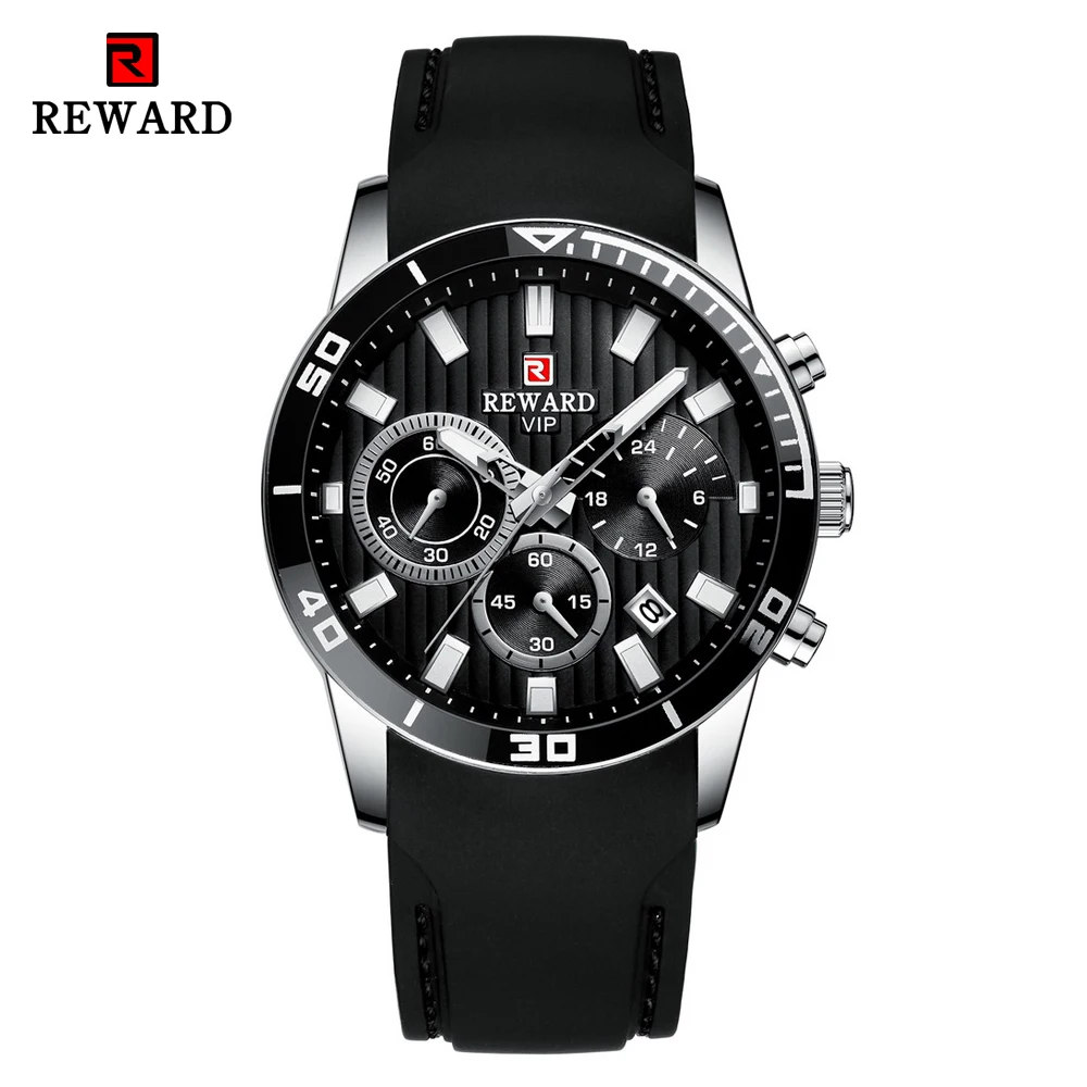Black Silver Мужские часы от ведущего бренда, Роскошные Синие кварцевые часы с хронографом, мужские силиконовые водонепроницаемые спортивные наручные часы с датой, мужские часы - Цвет: Black Silver