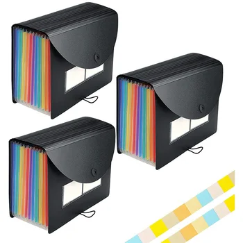 

3 Pack File Organizer, 12 Pockets Expanding File Folder Desktop A4 Letter Size File Box, Accordion Paper Organizer