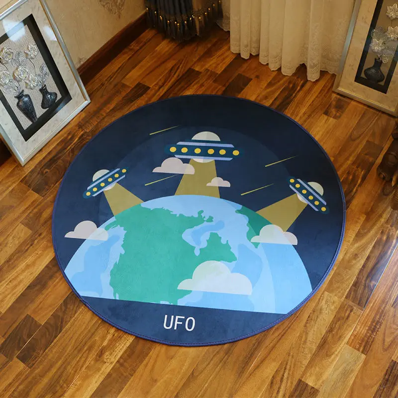 UFO Мультфильм Ванная комната ковролин на коврике арабских цифр Гостиная Спальня ковры Рождественский Декор коврик диаметр 60/80/100 см круглый 1 шт. Нескользящая ткань с ромбовидным рисунком - Цвет: UFO