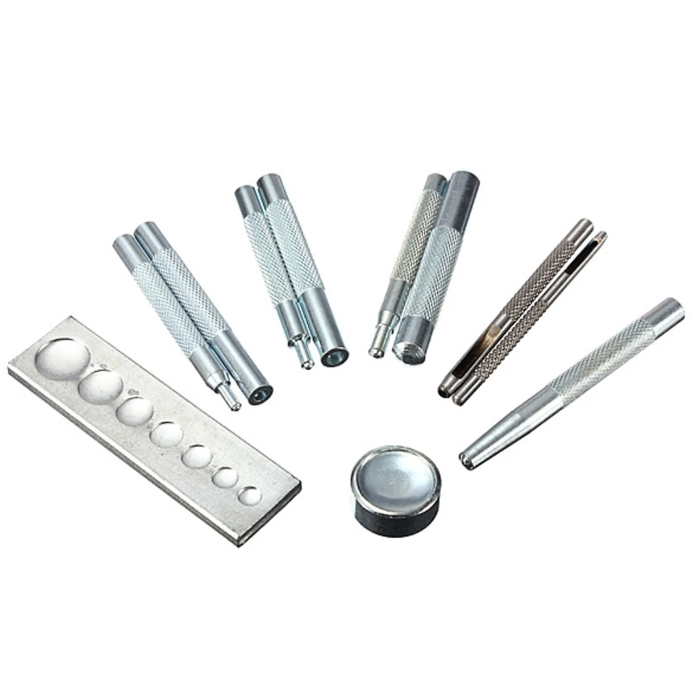 Set of 11 Craft Tool Die Punch Snap Rivet Setter Base Kit For DIY Leather Craft
