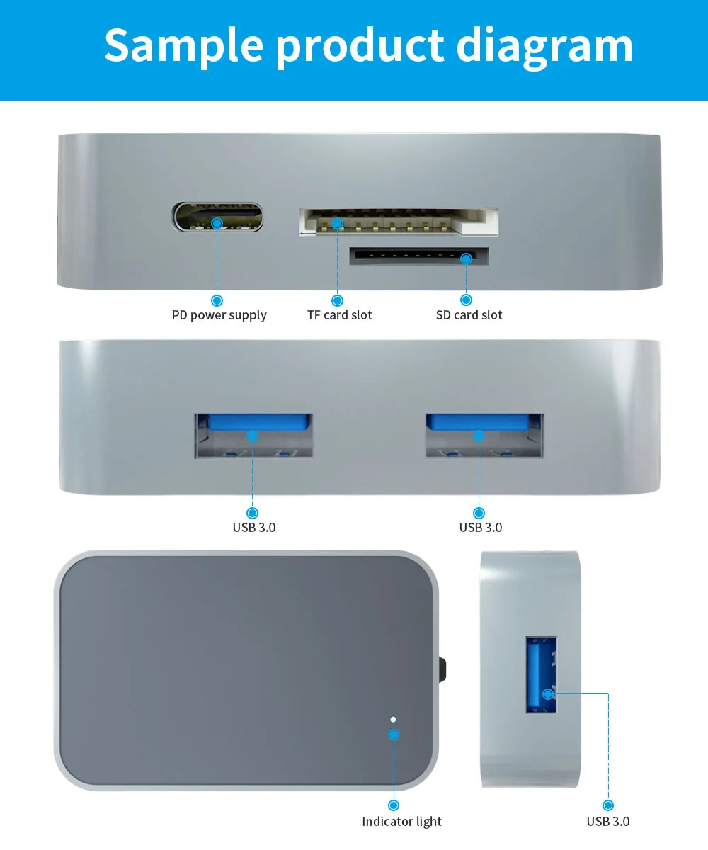 Концентратор USB Type C 60 Вт PD зарядный адаптер высокая скорость 5 Гбит/с USB 3,0 концентратор с устройство для чтения карт SD TF для macbook xiaomi huawei ноутбук