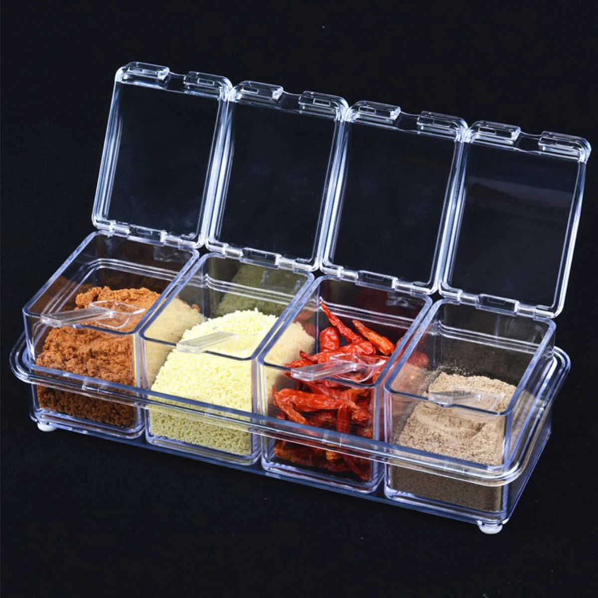 Clear Seasoning Spice Pots Box Rack Storage Container Condiment Jar Kitchen 