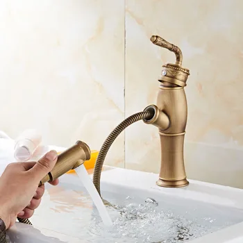

Archaistic Faucet Retro Bathroom Hot and Cold Washbasin Art Basin Pull Faucet European-style Basin Faucet Steel Ball Spool Brass