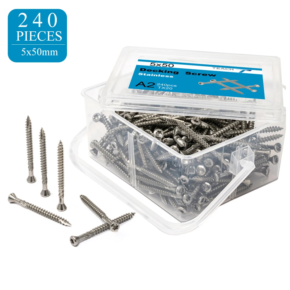 12x2 Torx Slot Knurled Type 17 Stainless Steel Deck Screws T25 Drive