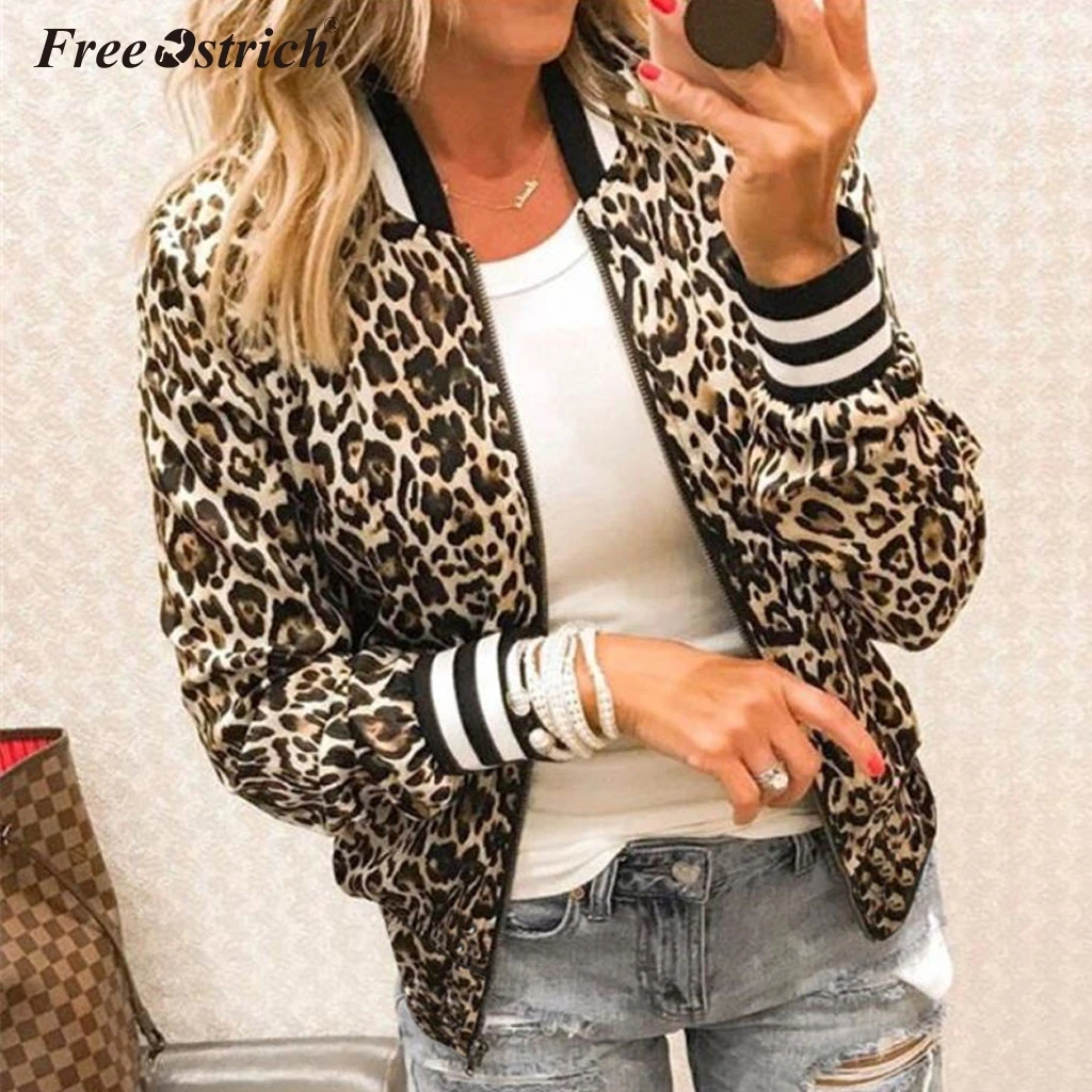 

Free Ostrich 2019 Winter Women Jackets Coat O Neck Zipper Leopard Printed Long Sleeve Lady High Quality Overcoat Clothes N30