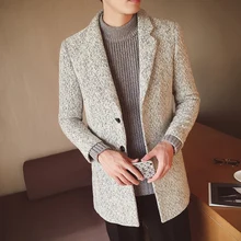 Осенние и зимние новые модные бутиковые однотонные повседневные деловые мужские длинные шерстяные пальто/мужские серые длинные шерстяные куртки