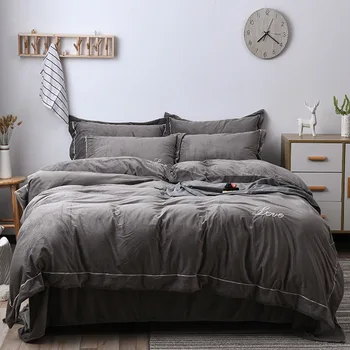 

Morpheus Thicken Coral Fleece Bedding set grey duvet covet set Flannel Velvet Cover with Bed Sheet Pillowcases Warm Soft DF79*
