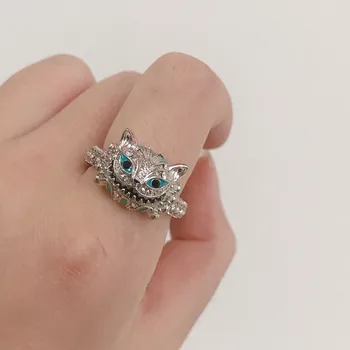 

FFLACELL 2020 New Retro Punk Blue Skull Two-tone Ring Drip Glazed Rhinestone Cat Hip Hop Ring for Women Girls Gift Party