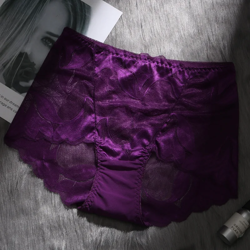 Фиолетовый Новое поступление Ropa interior femenina Нижнее белье женские трусики размера плюс 5XL модное кружевное прозрачное сексуальное нижнее белье с цветочным рисунком - Цвет: Фиолетовый