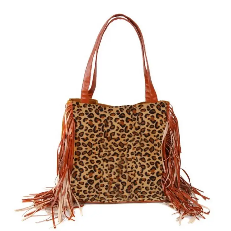 

W752 ZWPON Cheetah Tassel Tote Purse Bag Block Color Leopard Striped Shoulder Bag 2020 Fall Women Plain Handbag Boho Bag Gifts
