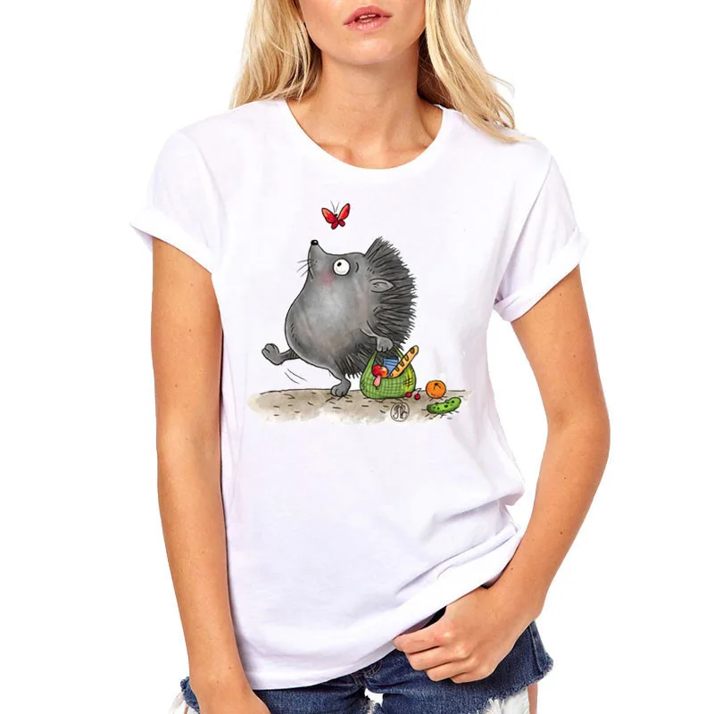 Cartoon Summer T-shirts For Women Cute Hedgehog Print t shirt Casual Short Sleeve O-Neck tshirt Tumblr tshirts camiseta mujer | Женская