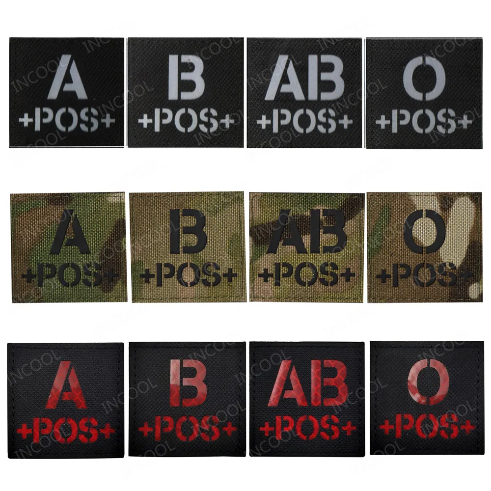 POS Medical Hook Loop IR Patch Badge O AB Reflective Military Blood Type A B POS Medical Hook Loop IR Patch Badge O AB Reflective Military Blood Type A B