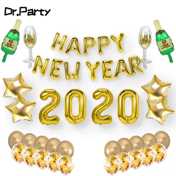 

Happy New Year 2020 Party Foil Balloons Set Gold Metallic Confetti Latex Balloon New Year Party Black Gold Decoration Balloons