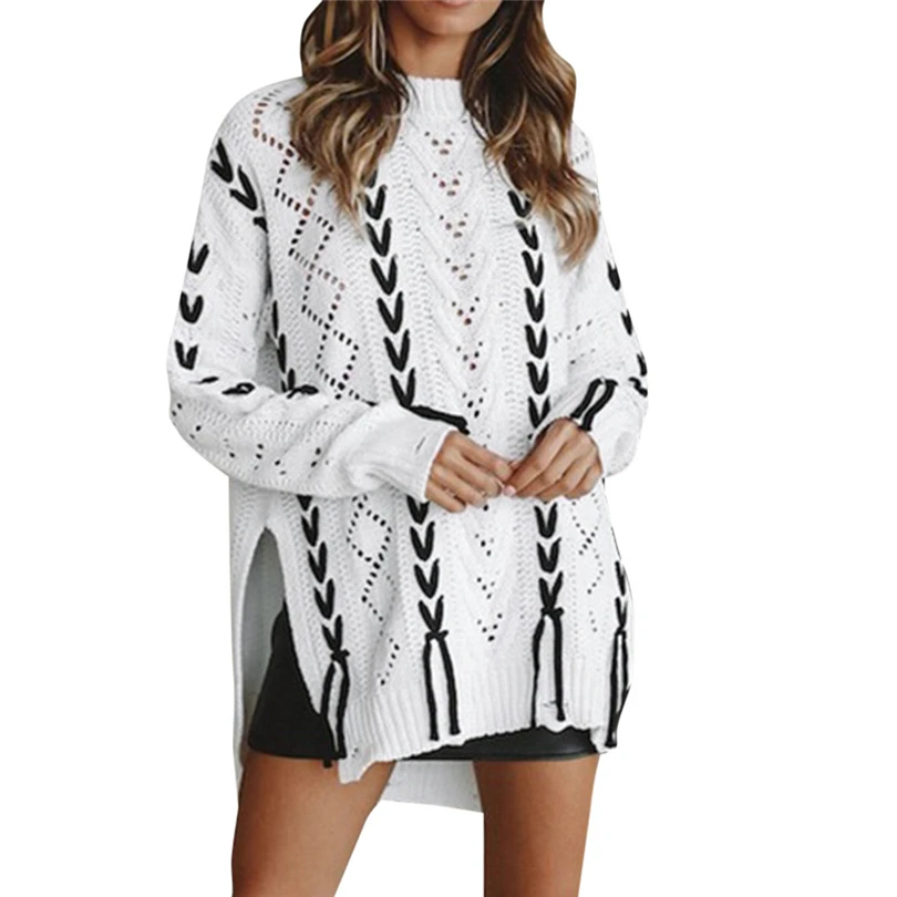 Sweaters women Autumn winter 2019 knitted sweaters fashion women white Burr knit sweater sexy O-neck printed sweater women JJ20