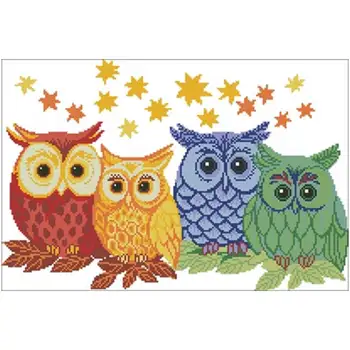 

Colored owl patterns Counted Cross Stitch 11CT 14CT 18CT DIY wholesale Chinese Cross Stitch Kits Embroidery Needlework Sets