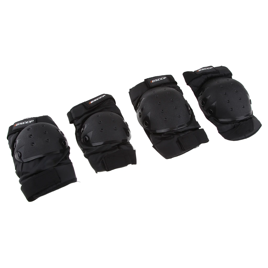 4 Pcs Black Elbow Knee Shin  Gear Guard Protector For Riding