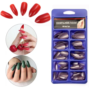 

2020 100Pcs French Style Eagle False Nails Tips Pure Colour Matte/3D Mirror Effect Full Cover Stiletto Fake Nails Two Styles