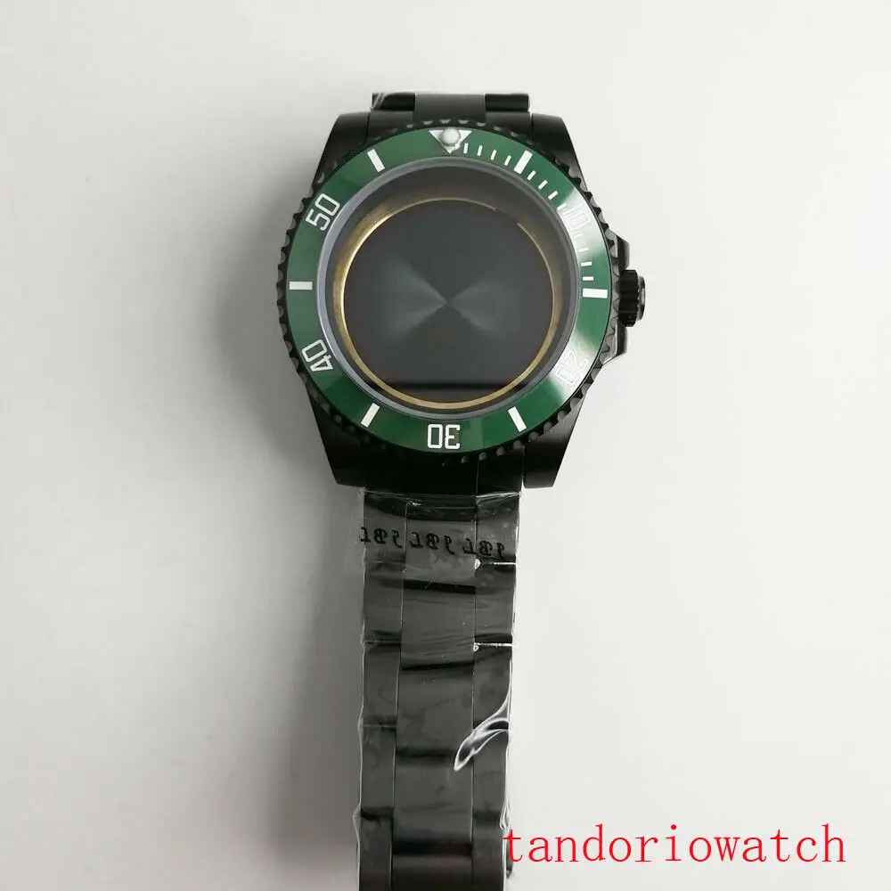 

Fit for NH35 NH36 ETA 2824 miyota 82 Series Movement Black PVD 40mm Sapphire Glass Watch Case + Bracelet Green Bezel