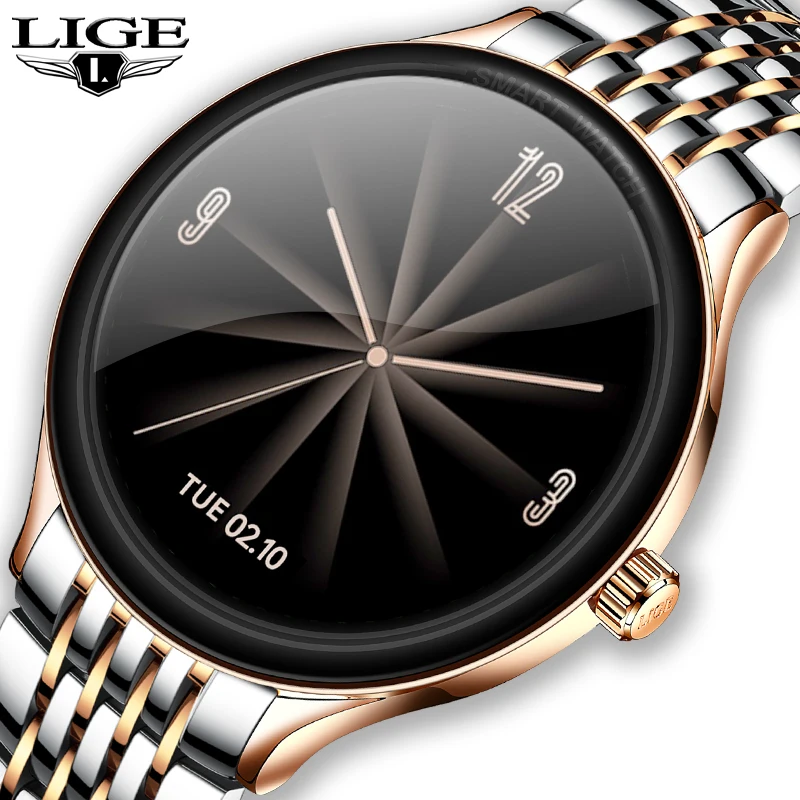 LIGE Steel Band Smart Watch Men Women 2020 New Full Touch Screen Waterproof Smart Watch Heart Rate Blood Oxygen Sport smartwatch