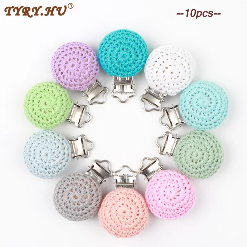 TYRY.HU 10pcs Wooden Crochet Pacifier Clips Baby Teething Necklace Chew Holder Claps DIY Accessories | Мать и ребенок