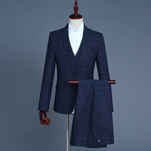 Модный эксклюзивный клетчатый костюм из трех предметов, классический костюм высокого качества, высококлассный, для всех сезонов