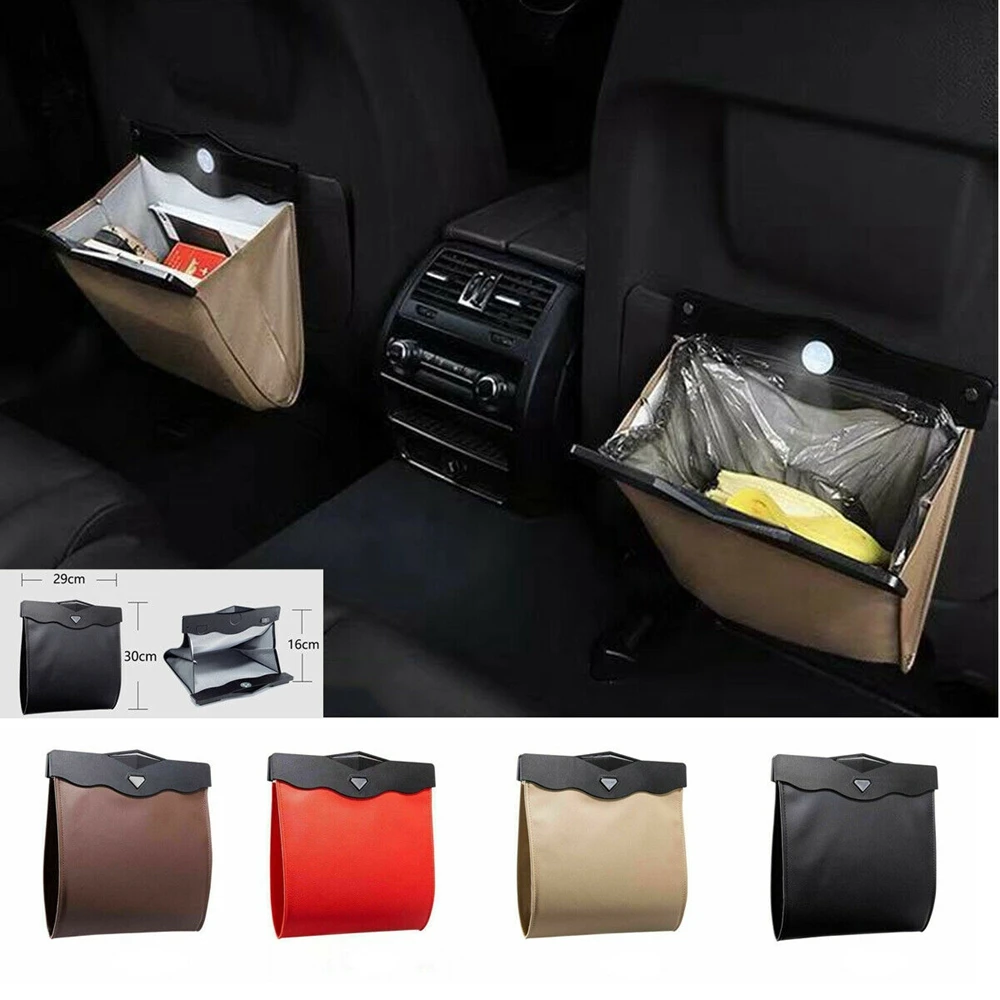 

Car LED Foldable Dust Bin Storage Litter Bag Trash Container Back Seat Garbage Car Styling Dust Case Seat Back Bag