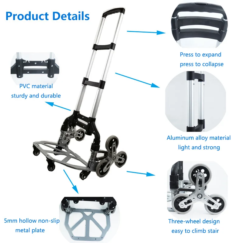 Folding Luggage Cart Lightweight and Durable Aluminum Alloy Travel Trolley for Luggage, Personal, Travel