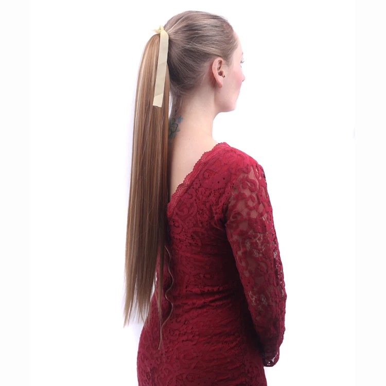 Ombre Long  24" Straight Synthetic Ponytail Hair Extensions Wrap On Clip-in Pony Tails Natural Hair Heat Resistant Hair Pieces