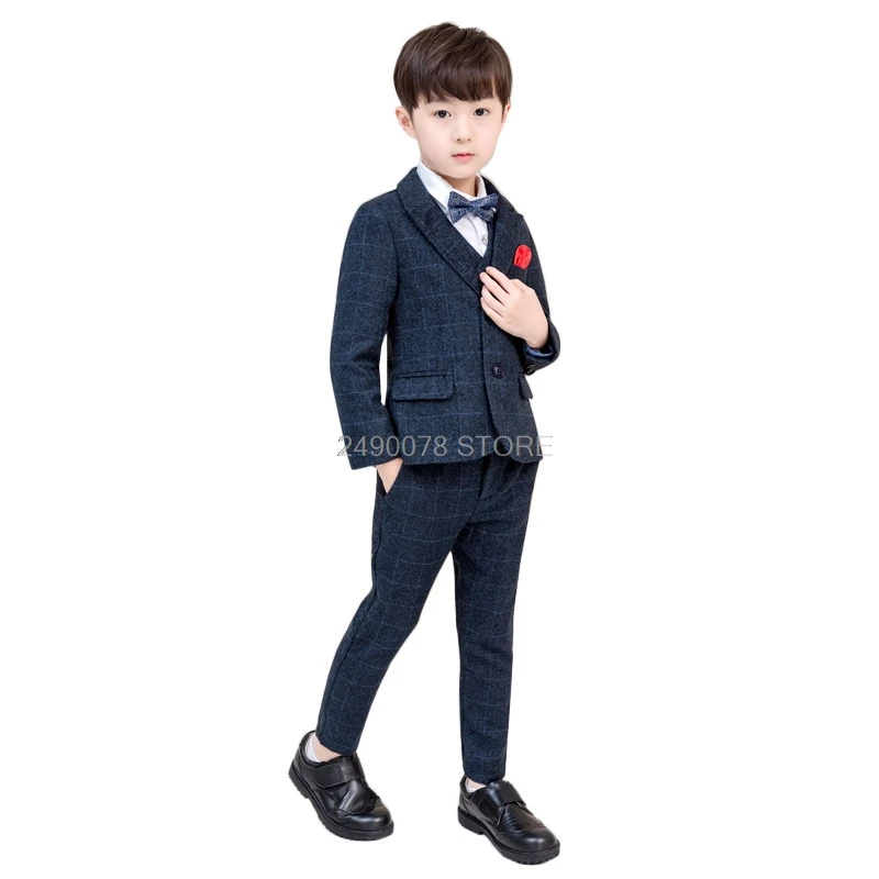

Blazer + Pants +Tie 3pcs Boys Formal Tuxedo Suit Gentleman Wedding Party Clothing Set Children Kids Prom Performance Costume