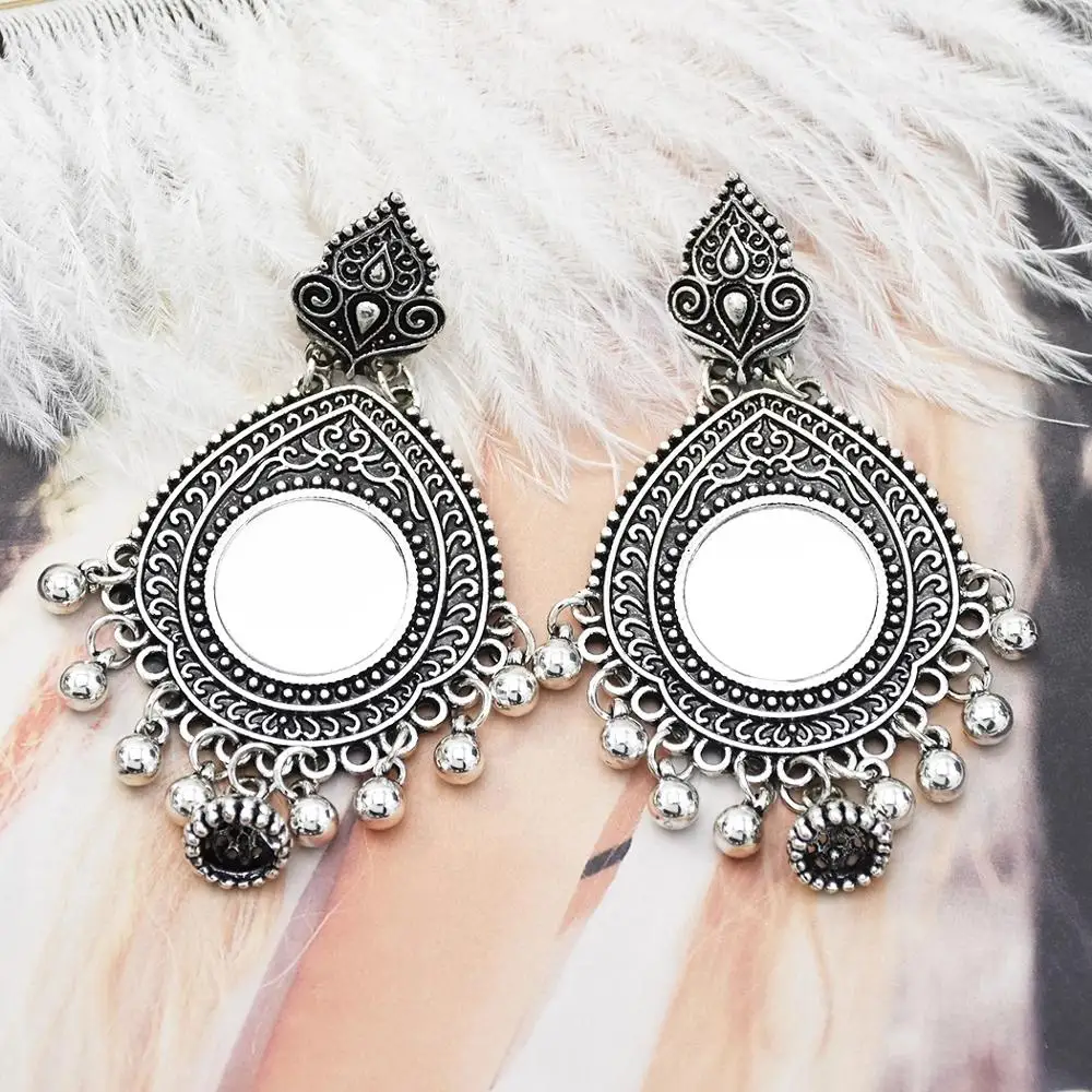 Silver Indian Earrings Indian Gold Silver Big Long Tassel Bells Drop Egypt Gypsy Ethnic... Chandelier Earrings Gold