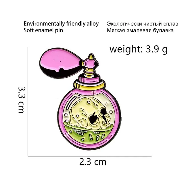 GDHY Retro Pink Skull Perfume Enamel Brooch Perfume Toxic Creative Lapel Pin Hat Jackets Bag Fashion