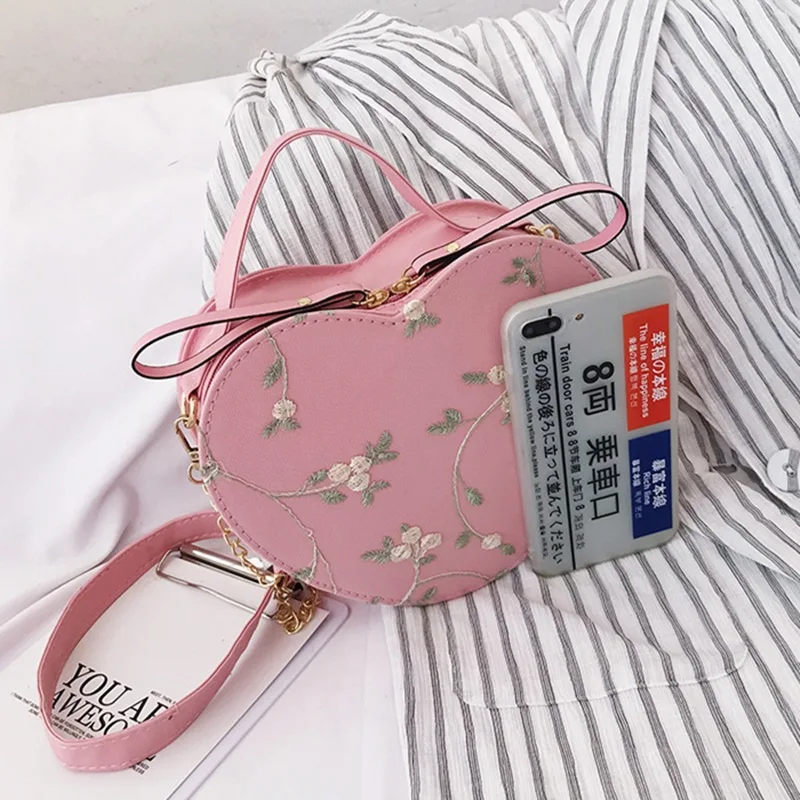 

Bag Women's 2019 New Style Fashion Lace Embroidery Bag INS Super Fire Stereotypes Peach Heart WOMEN'S Bag Hand Shoulder Bag