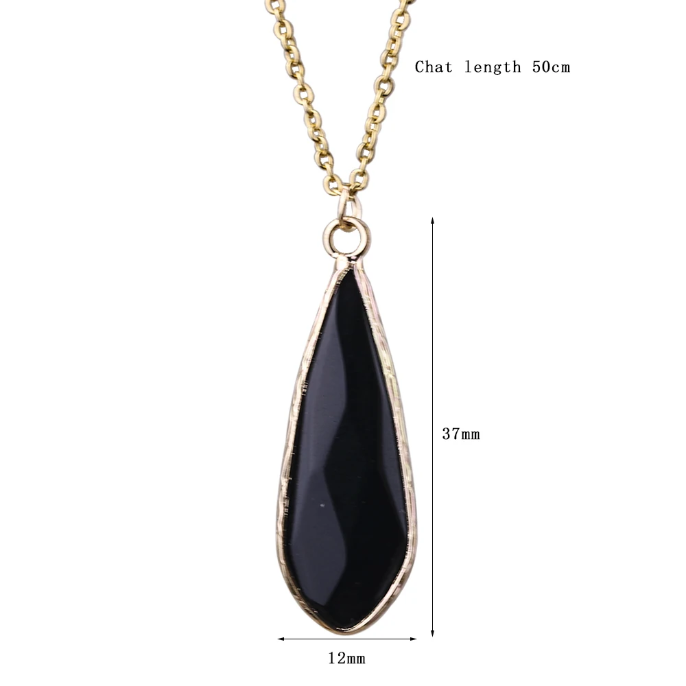 Rhomb Obsidian Pendant Stainless Steel Chain Necklace
