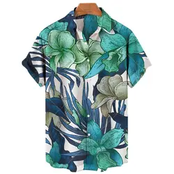 Chemise à manches courtes imprimée plante hawaïenne, décontractée, ample, à boutons, mode unisexe, vente de plage, haut respirant 