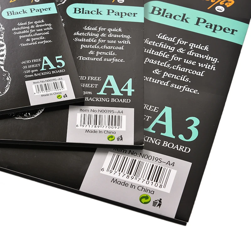 32 Sheet A3/A4/A5 Black Paper Cardboard Notebook White Sketch Charcoal Pencil Art Marker Sketch Book For Paiting Drawing Diary